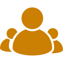 Orange icon representing a group of three people.
