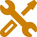 Crossed wrench and screwdriver icon representing tools or support.