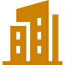 Icon of a multi-story building with multiple windows in orange and black.