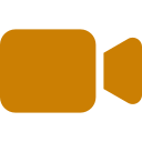 Orange video camera icon with rounded edges.