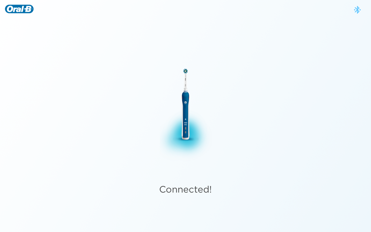 A snapshot of the Oral-B experience with the brush showing in the center and a notification saying "Connected"
