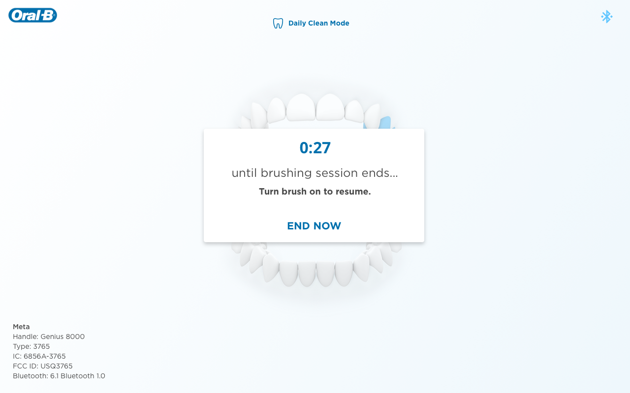 A snapshot of the Oral-B experience with a countdown for the brushing session