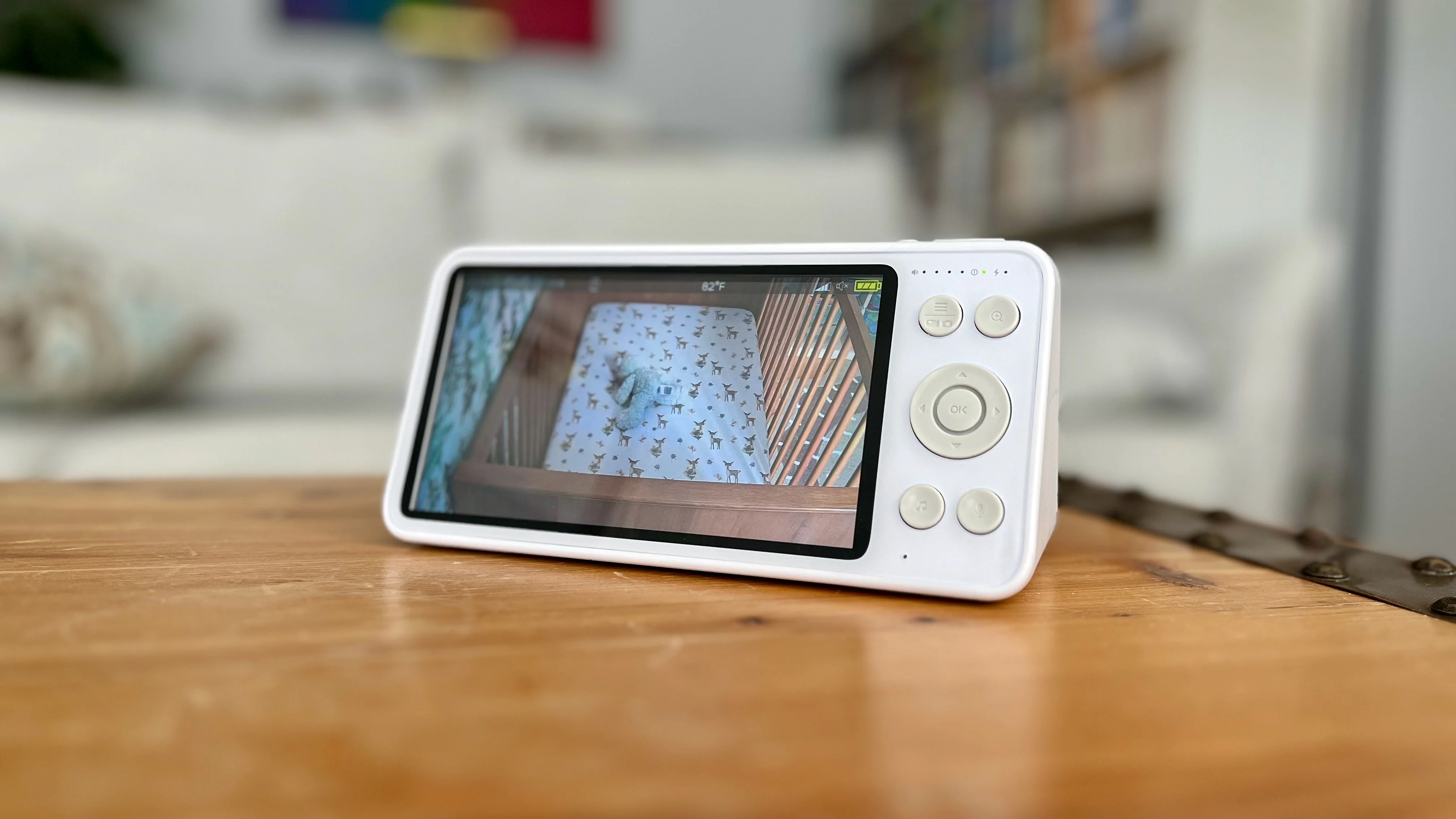 Baby monitor showing nursery camera view