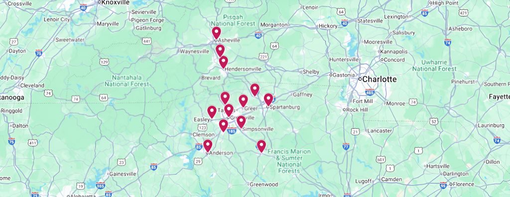Upstate & Western Carolinas Map Locations