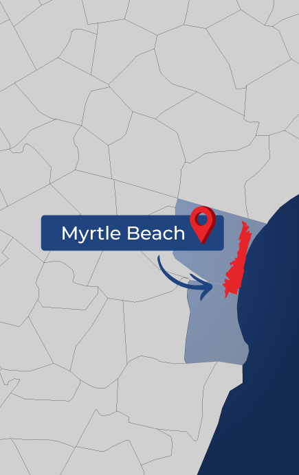 Map of the service area that Myrtle Beach Roofing Company, United Roofing serves.