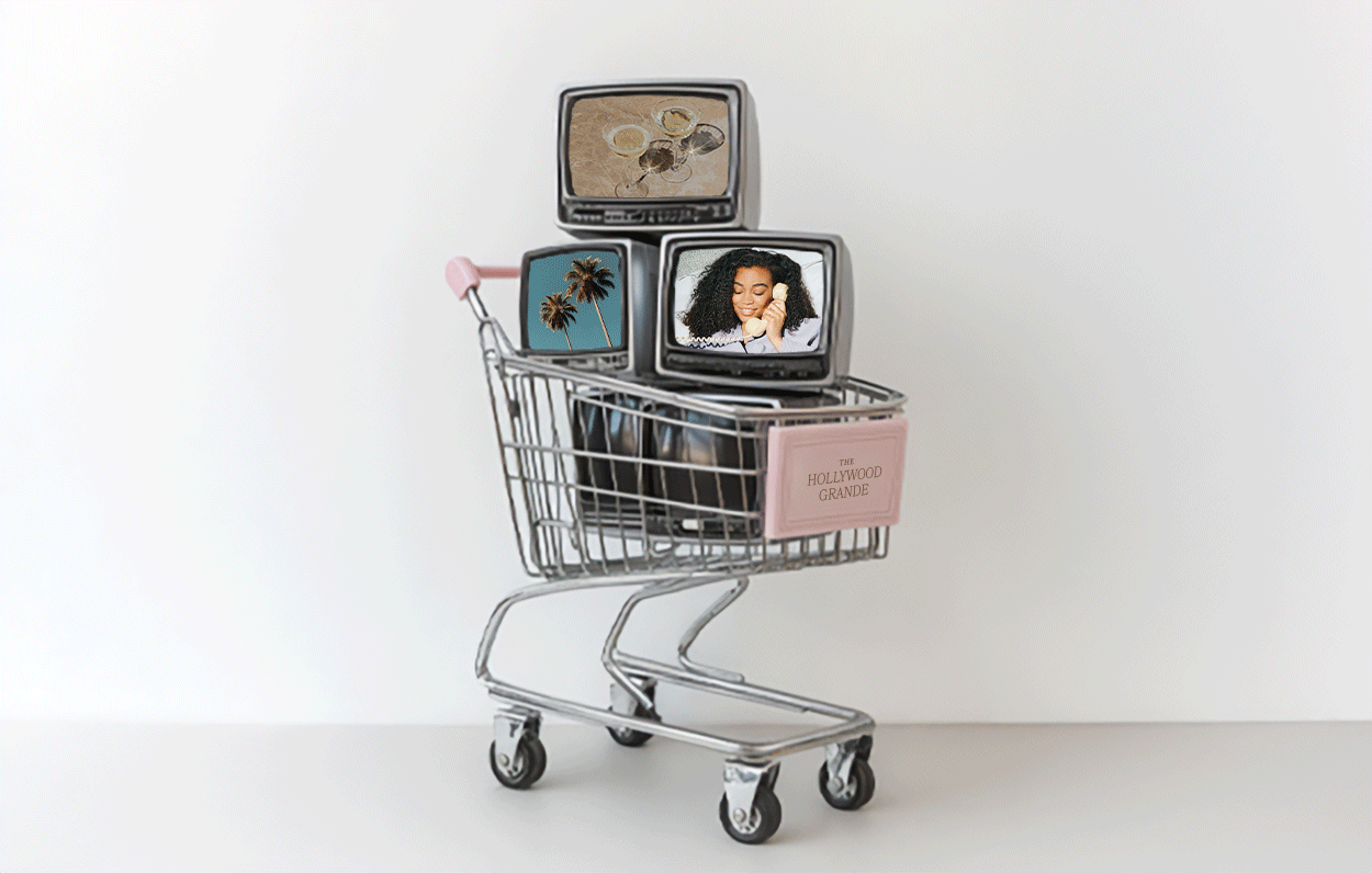 Shopping cart with Tvs showing hotel images