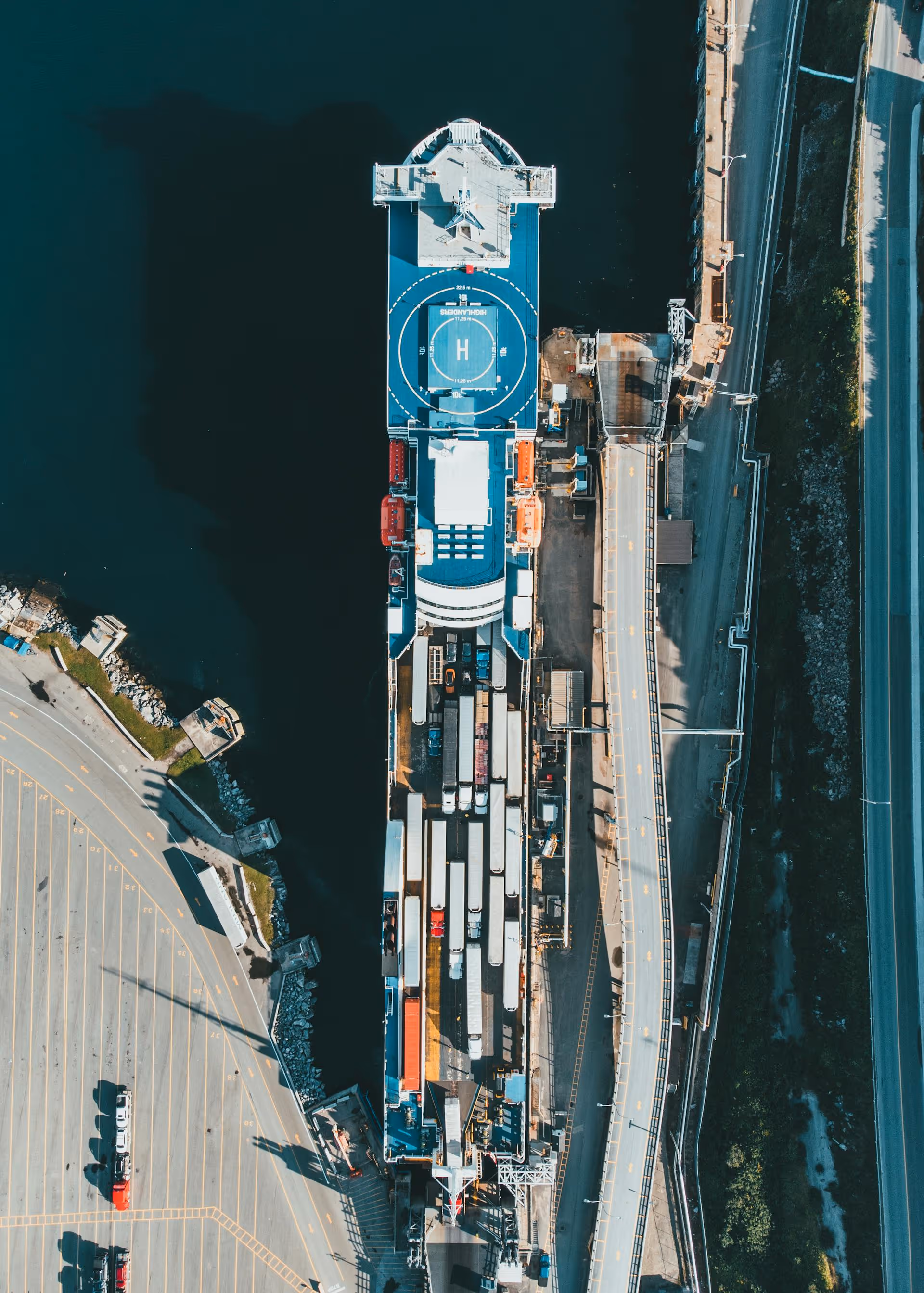 Top view of a cargo ship