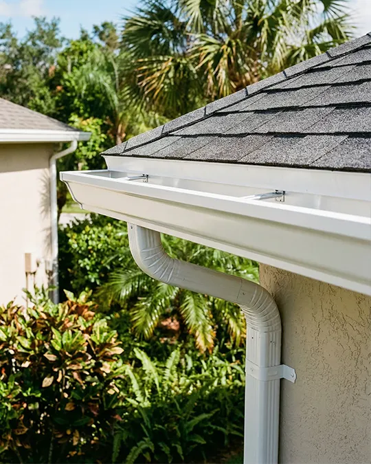 Seamless aluminum gutter system and downspout installed on a residential home in Oviedo, FL