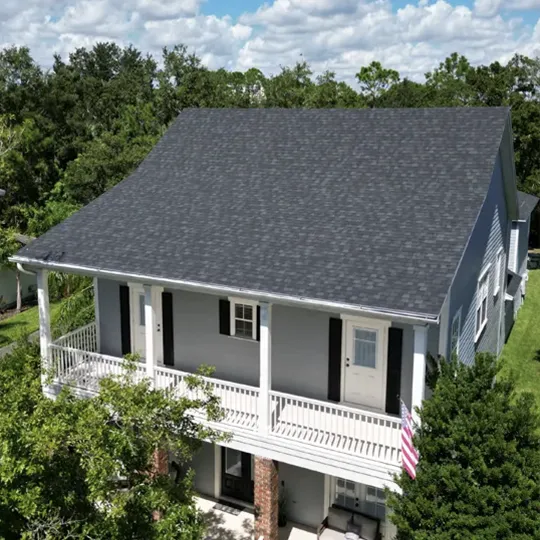 New asphalt shingle roof replacement completed on a 2-story residential home in Central Florida