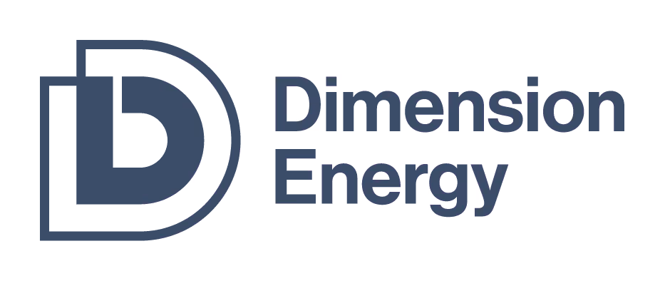 Dimension Energy logo in dark blue on transparent background.