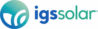 IGS Solar logo in blue  on white background.