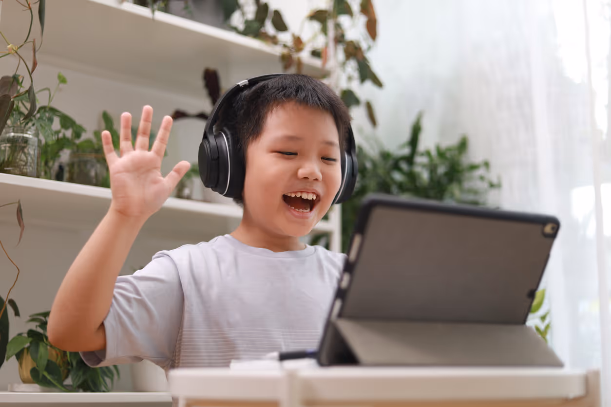 Smiling child completing an IQ testing