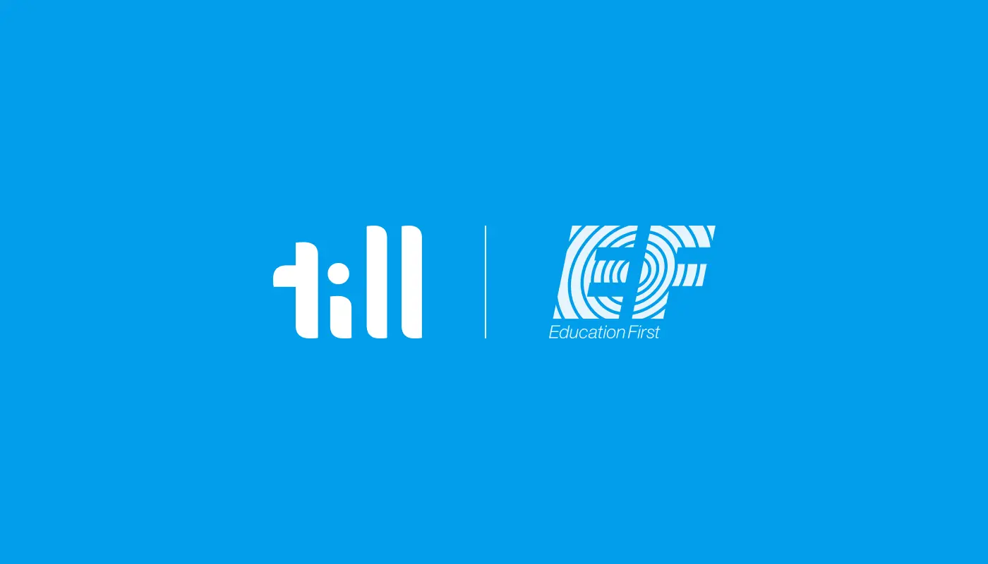 The Till Financial and Education First logos next to each other on a blue background
