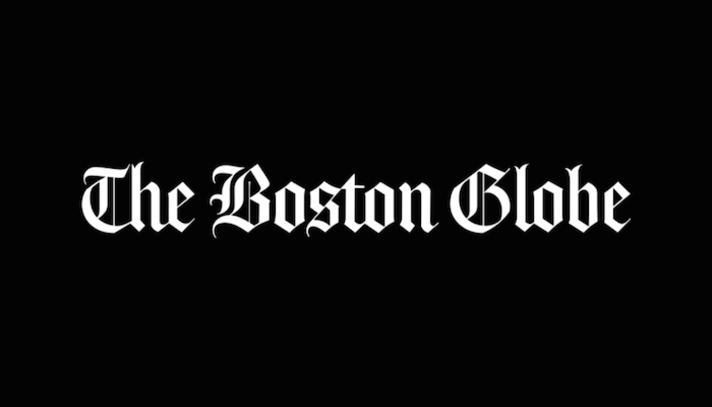 The Boston Globe logo. White on a black background.