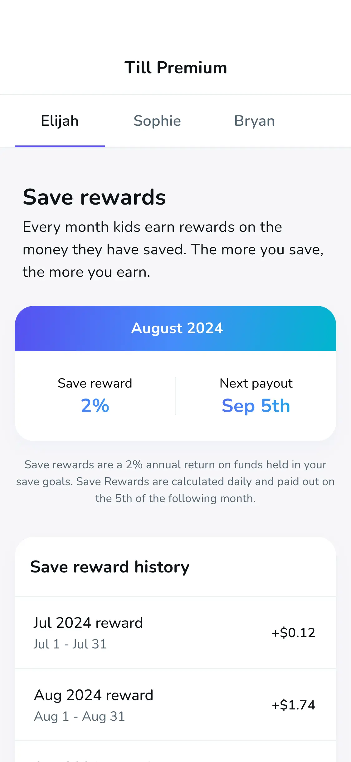 A screenshot of the Till mobile application showing a parent typing in the amount they are going to send to a kids debit card