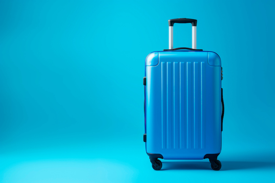 Blue suitcase with a blue dimensional background