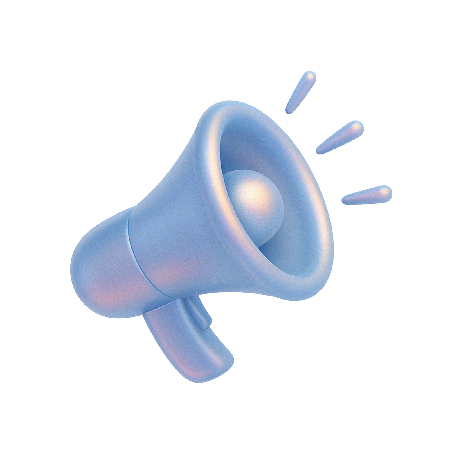 Blue megaphone with sound lines indicating volume or announcement.