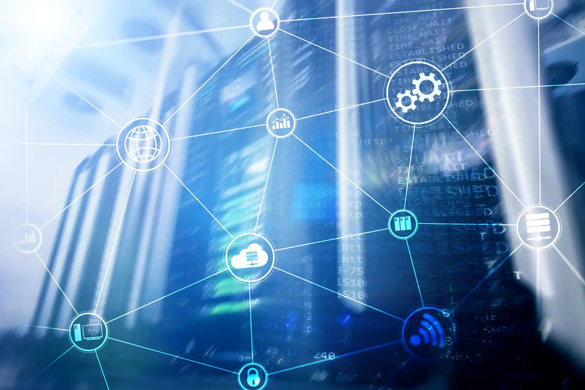 Abstract visualization of interconnected business entities, compliance structures, and financial networks representing tax exposure, entity management, and operational complexity in scaling B2B companies.