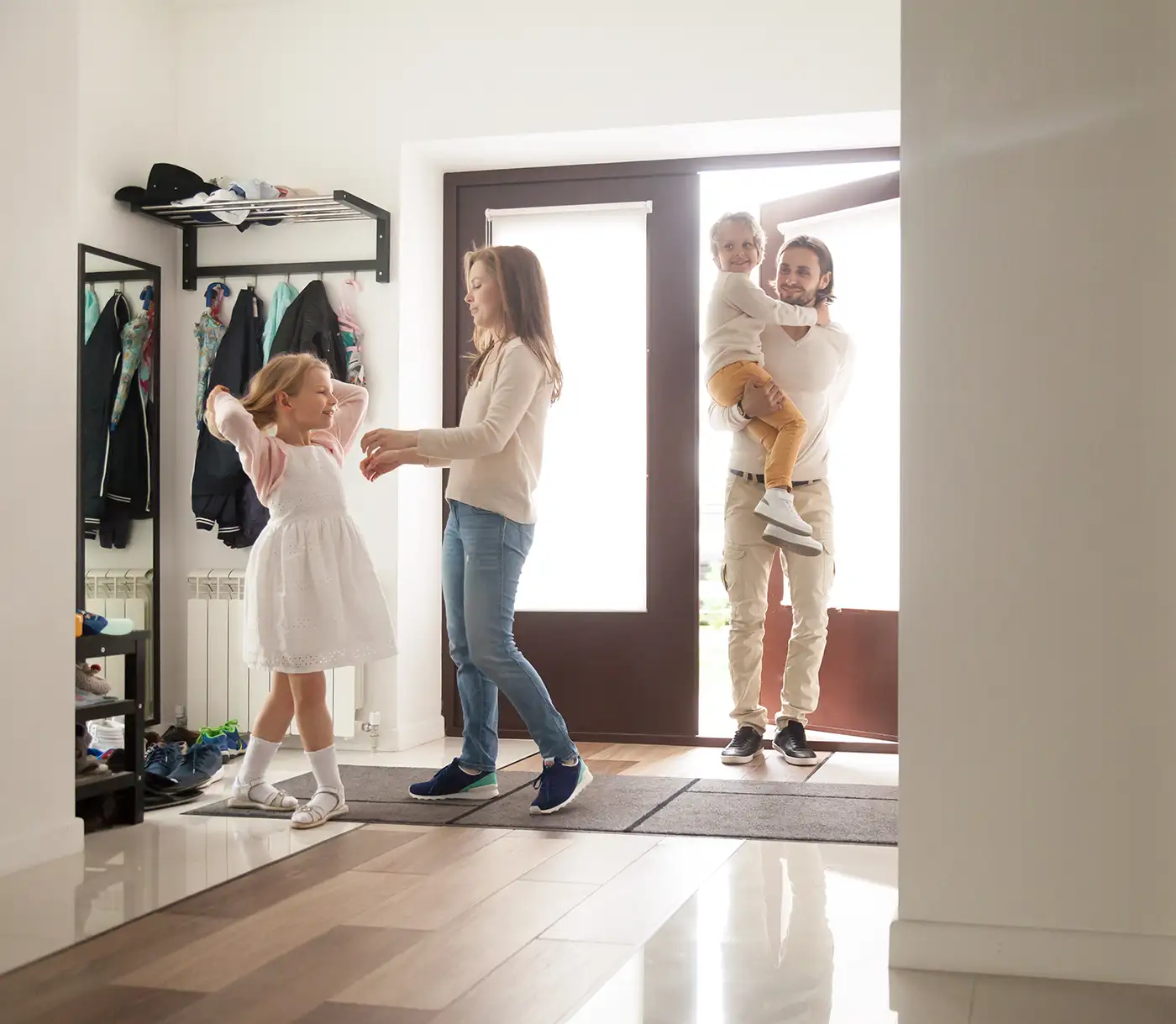 family entering a home