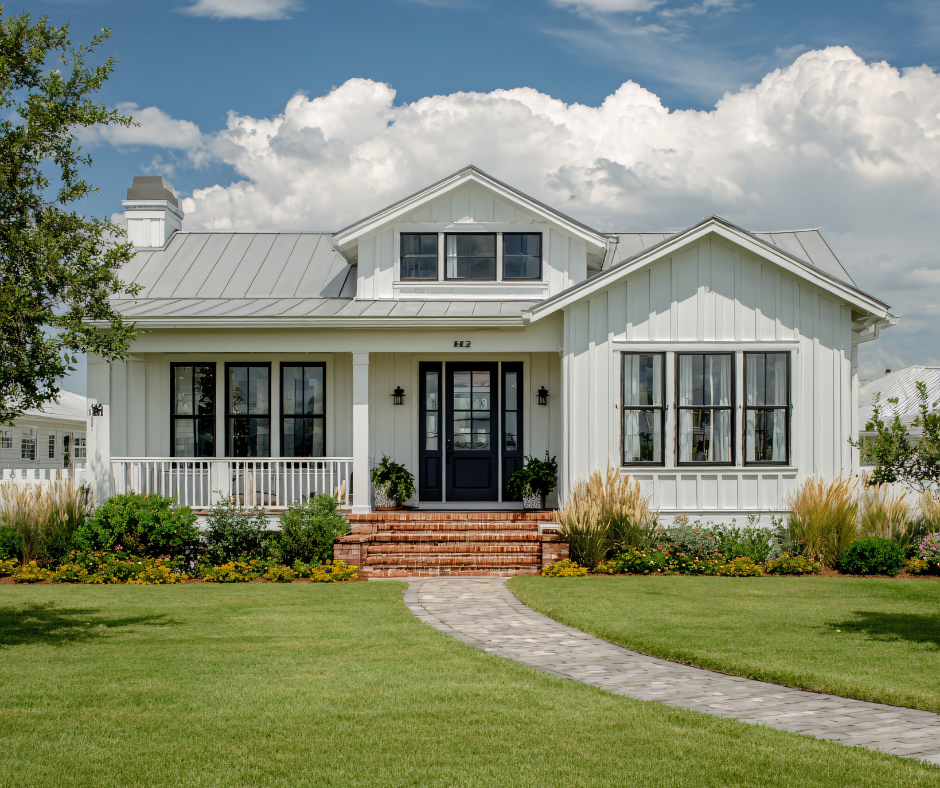 Exterior view of single story home with white siding