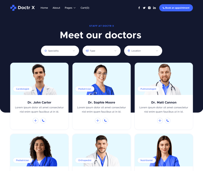 Doctr X - Doctors Main Page - Healthcare Webflow Template