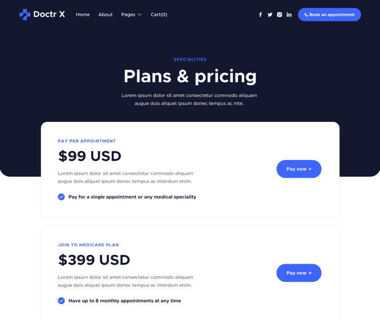 Doctr X - Packages Main Page - Healthcare Webflow Template