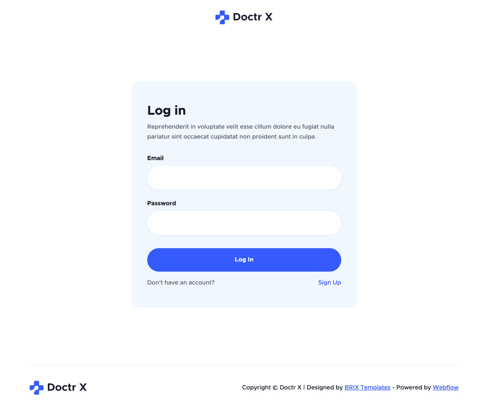 Doctr X - Log In Page - Healthcare Webflow Template