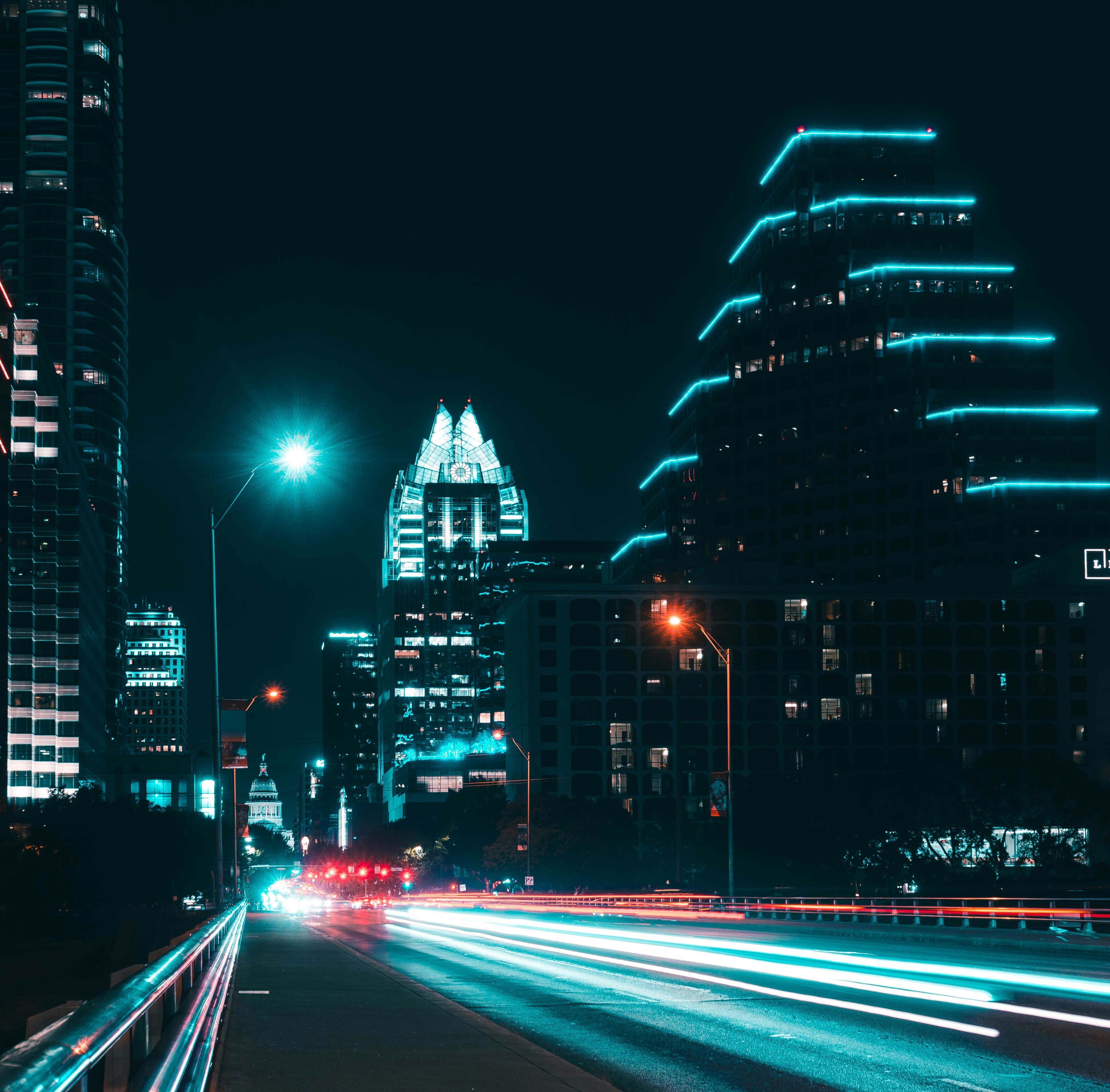 Downtown Austin at night from the Congress bridge.