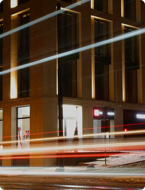 Time-lapse image of blurred light in an urban setting.