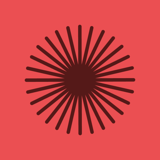 Abstract dark red sunburst on bright red background.