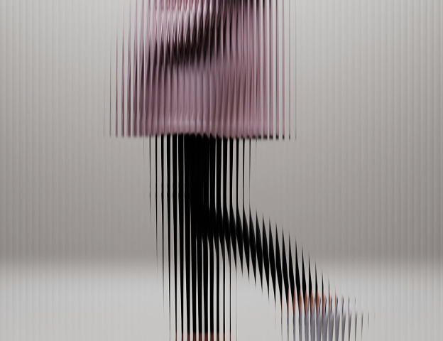 Person walking behind frosted glass.