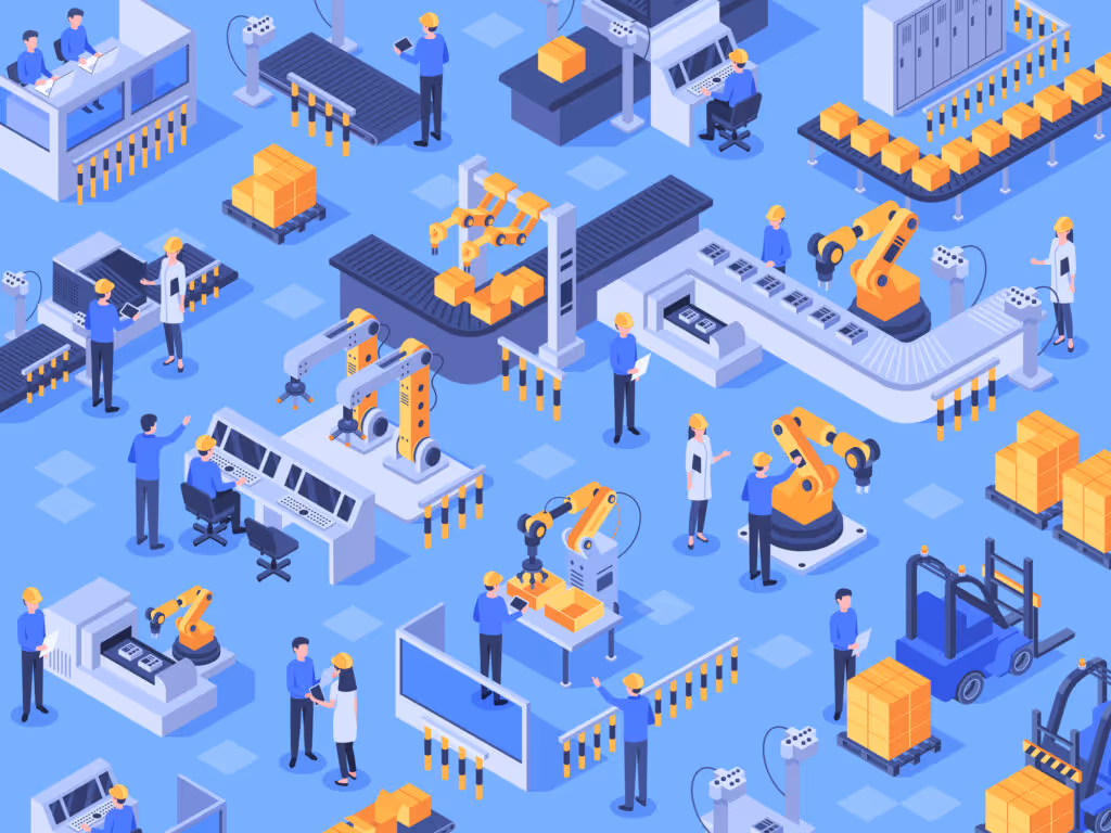 warehouse with robotics graphic