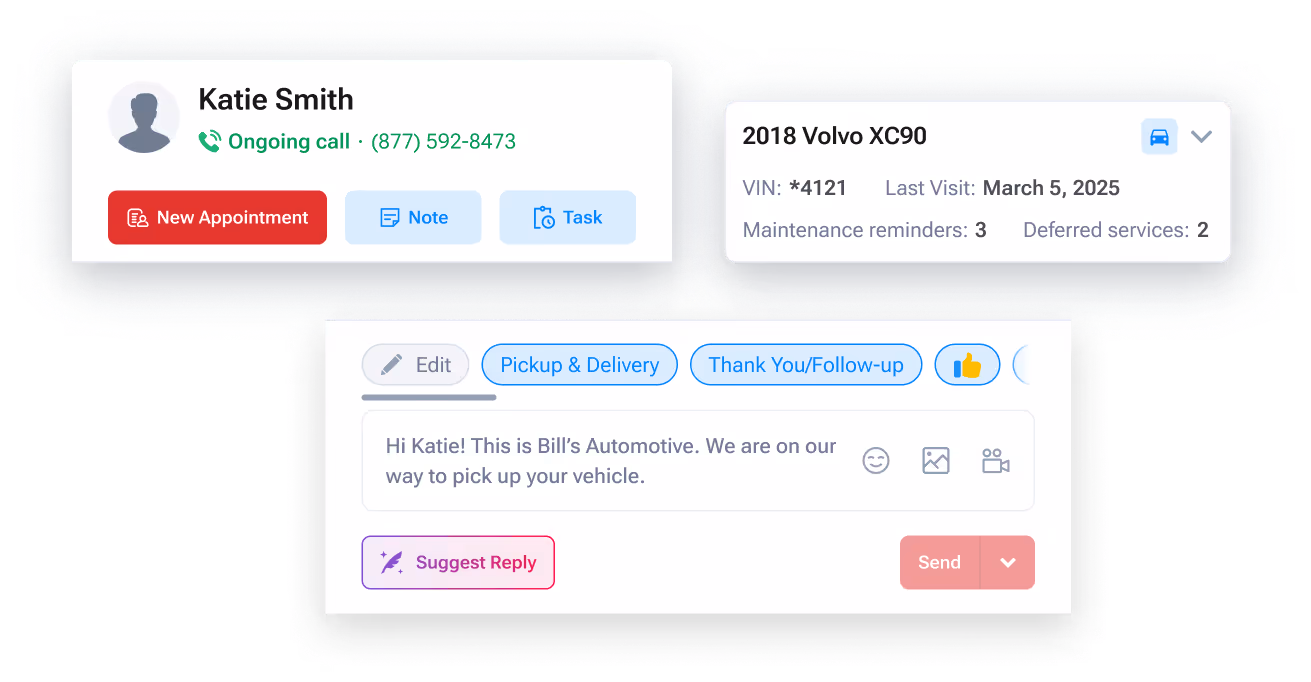 Text communication auto shops