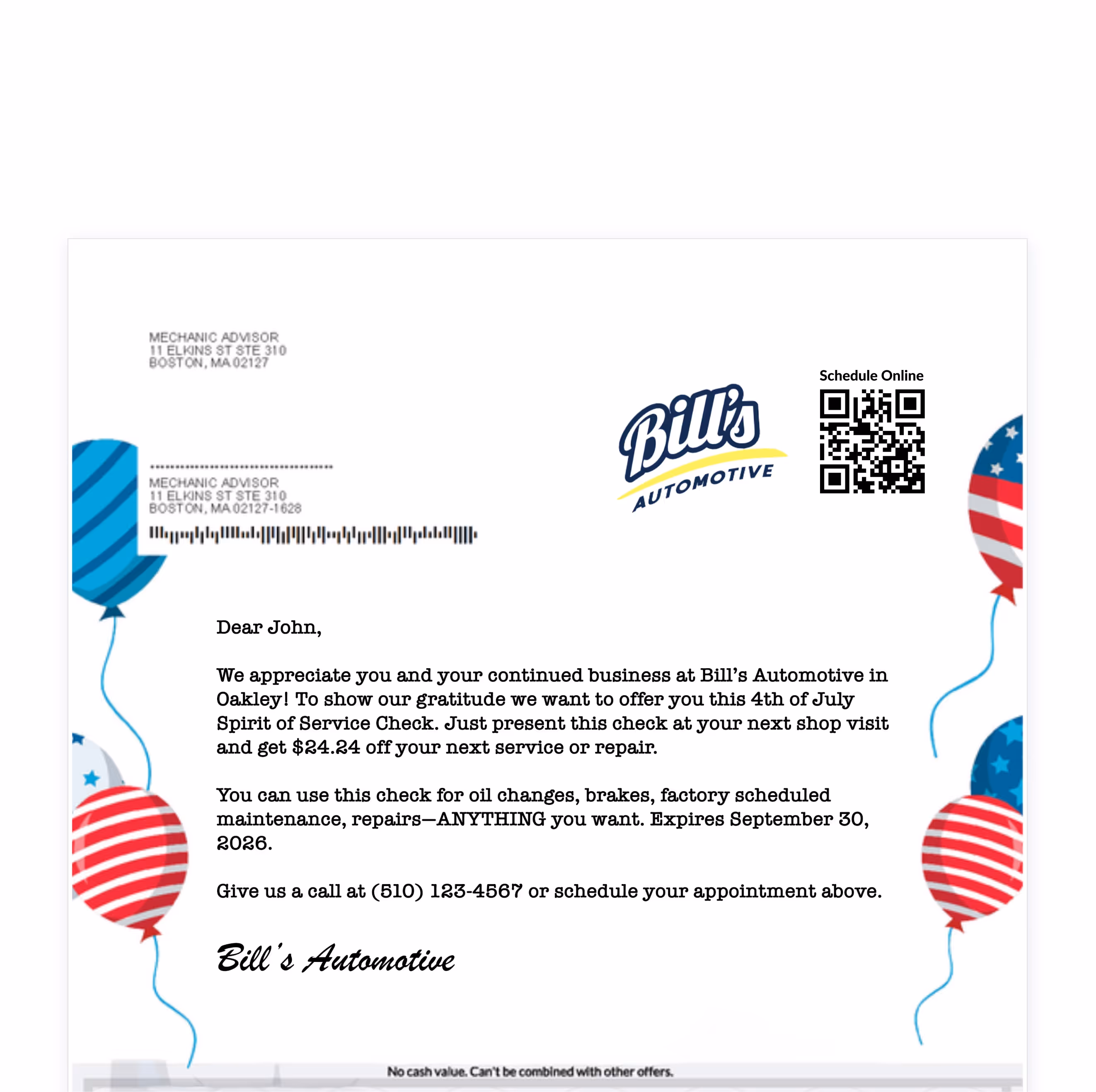 Fourth of July Service Coupon