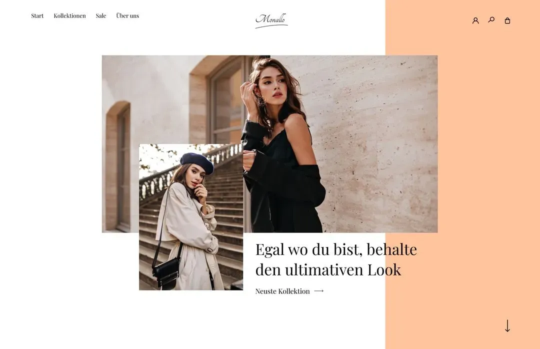 Webdesign mit modernem Layout für eine online Damen-Boutique.