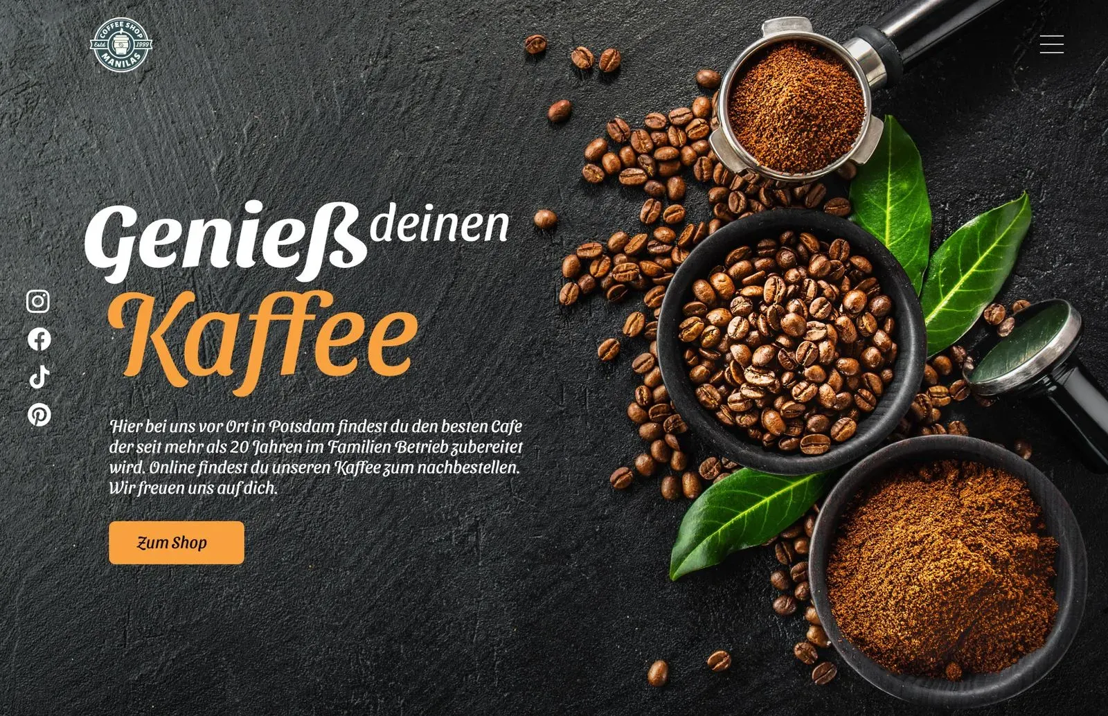 Modernes Design einer Hero-Sektion für einen Coffee-Shop.