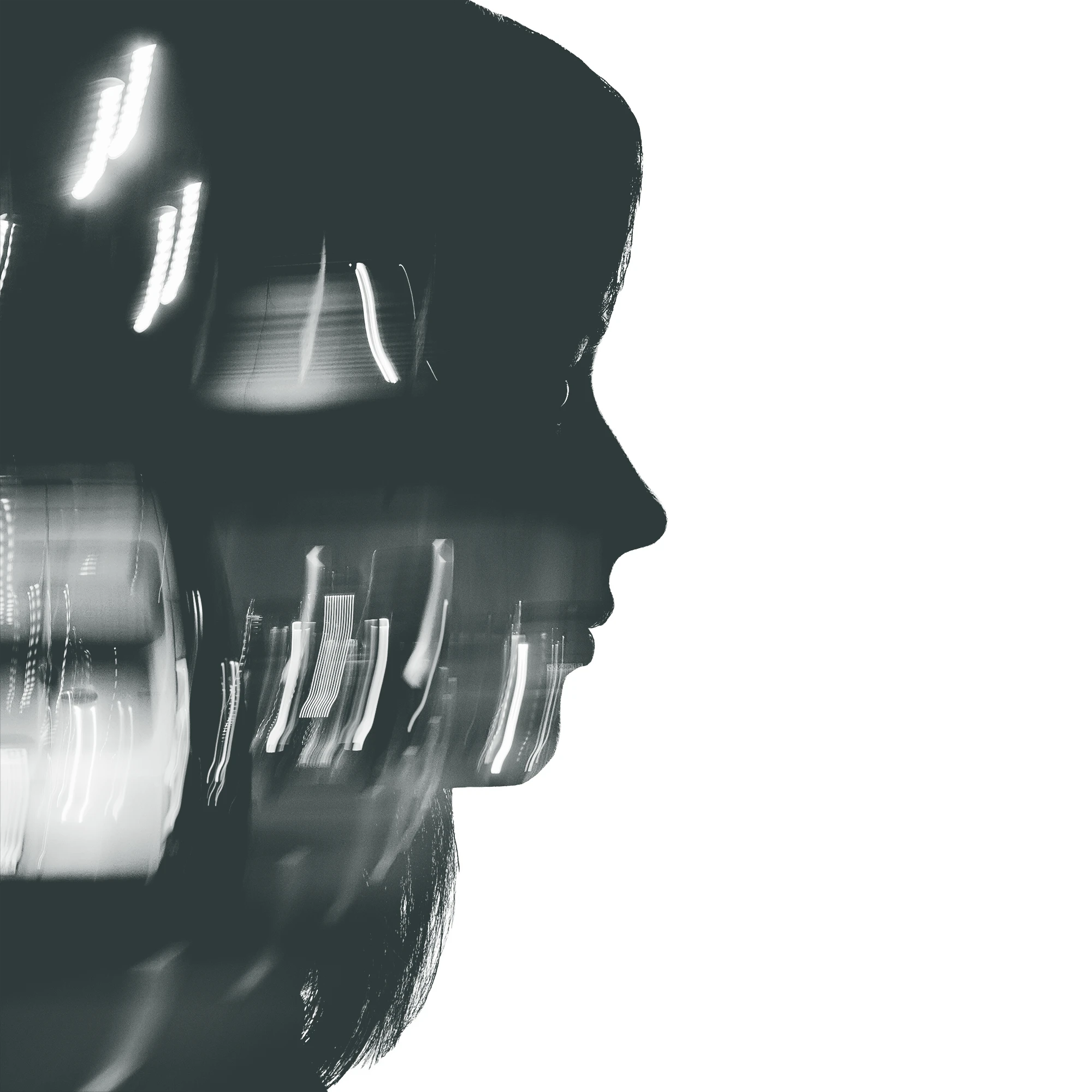 Silhouette portrait with abstract light trails