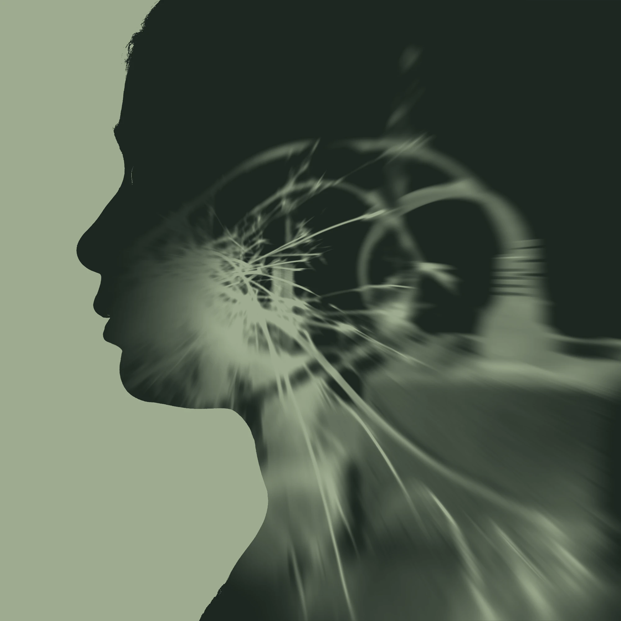 Silhouette face double exposure with shattered glass
