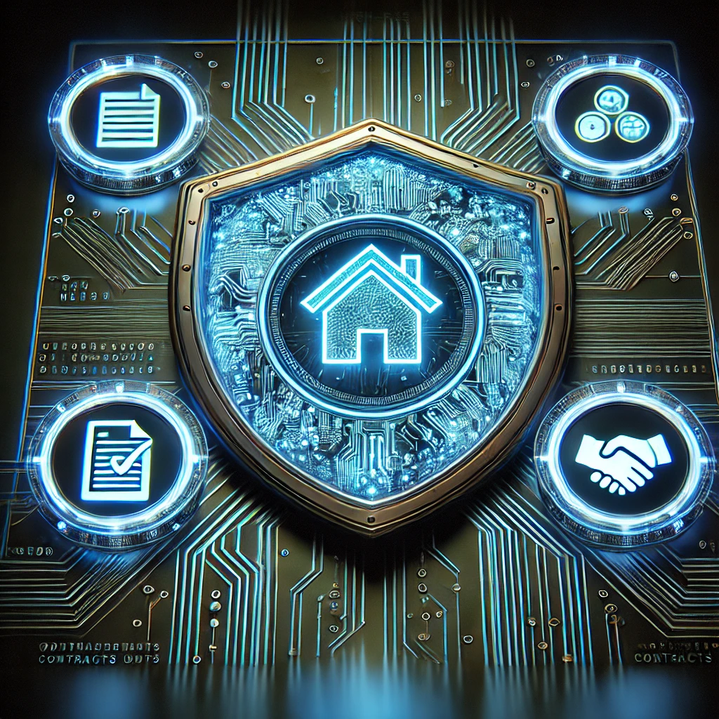 logos on a shield and circuit board