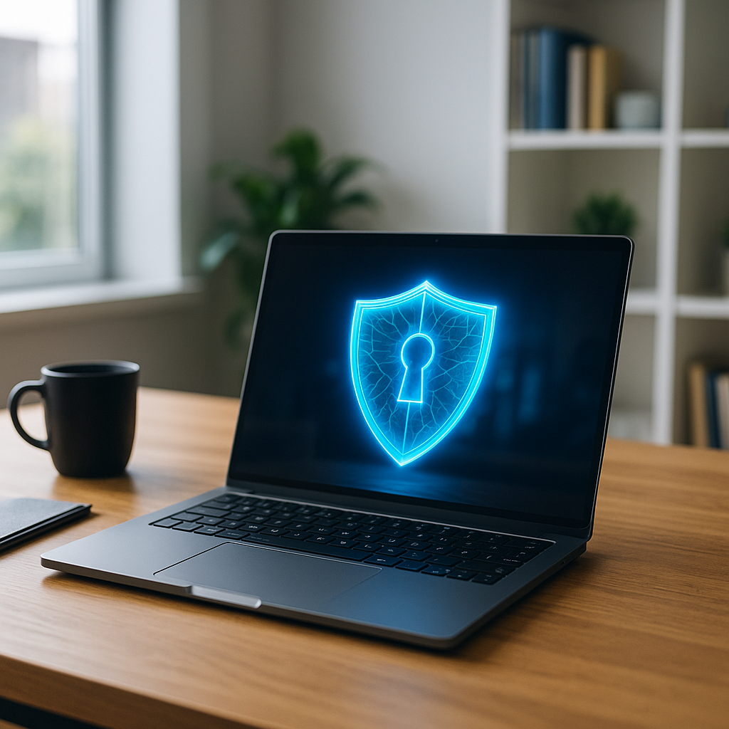 laptop with cyber shield