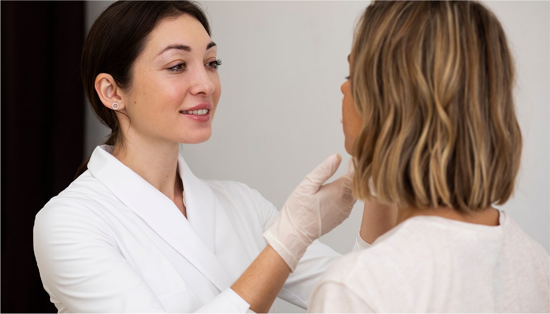 Woman conducting a skin consultation at a medical spa