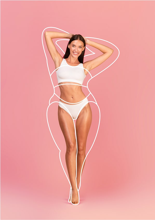 Young woman with white outline representing weight loss