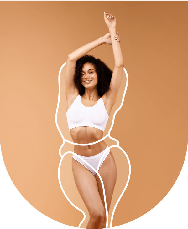 Young woman with white outline representing weight loss