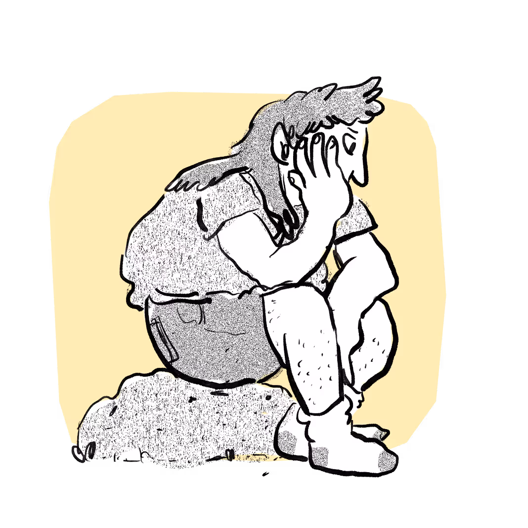 Illustration of a young person sitting on a rock