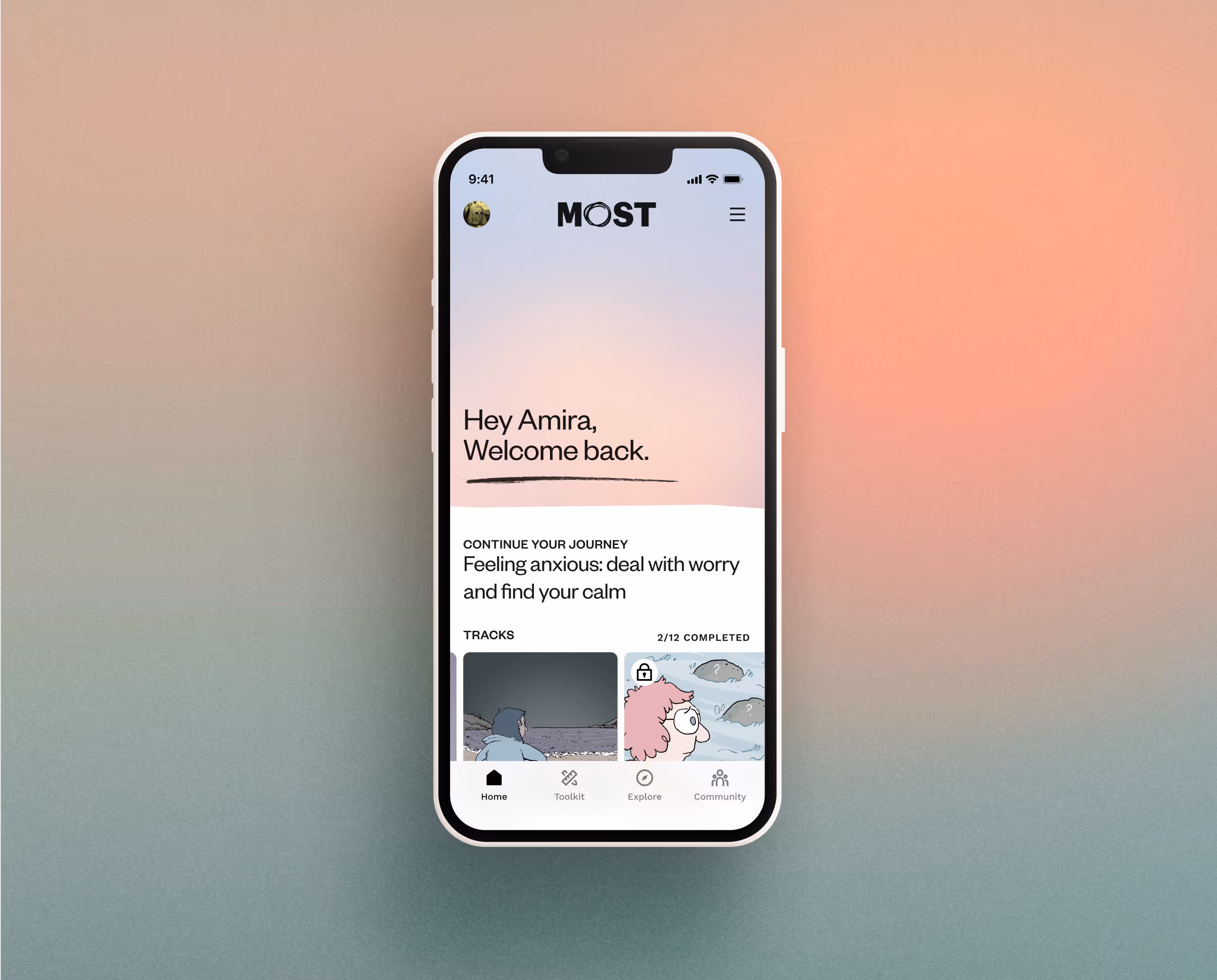 iPhone displaying MOST app home screen 