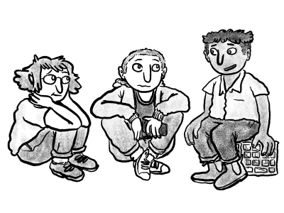 Illustration of three young people sitting on the ground