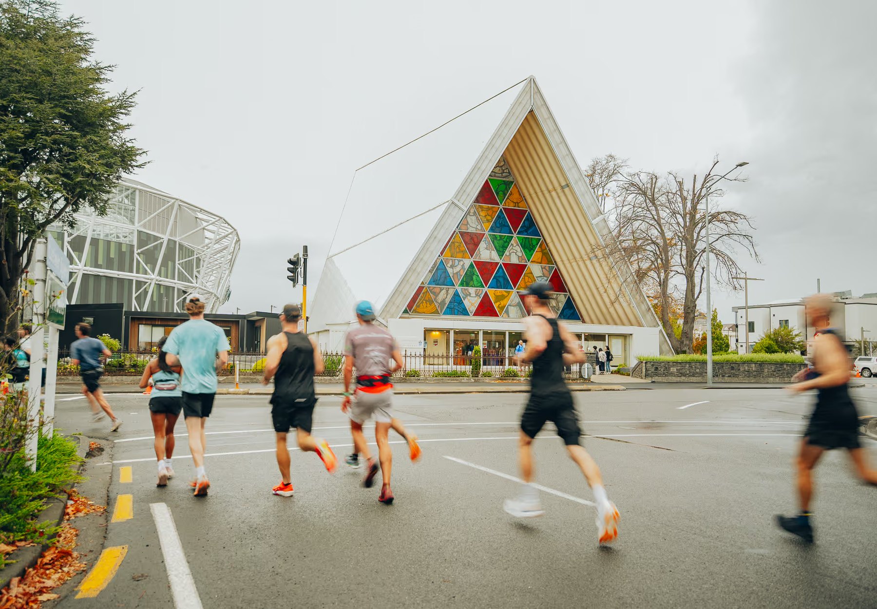 Running past the Cardboard Cathedral