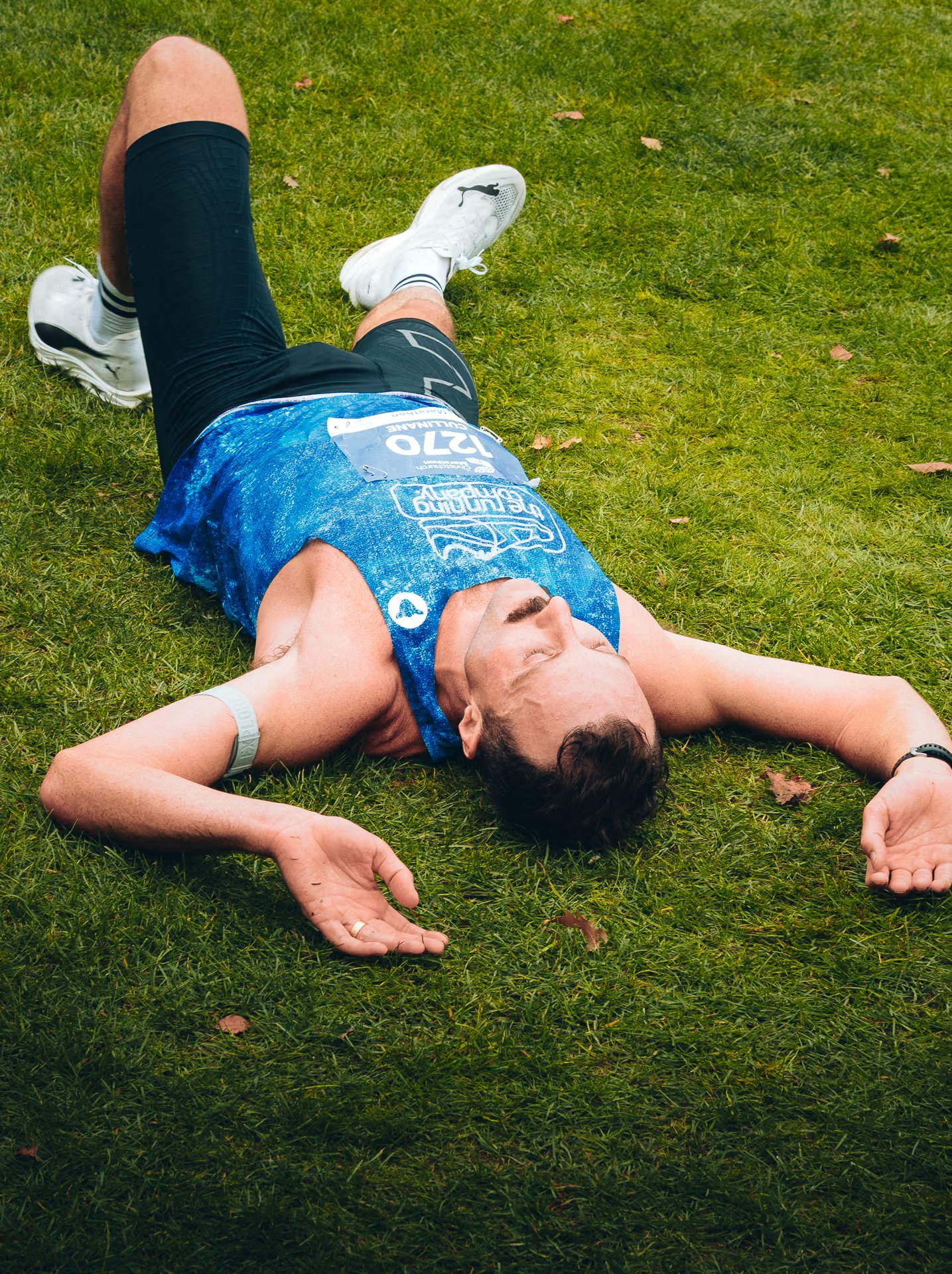 Collapsed on the grass after finishing