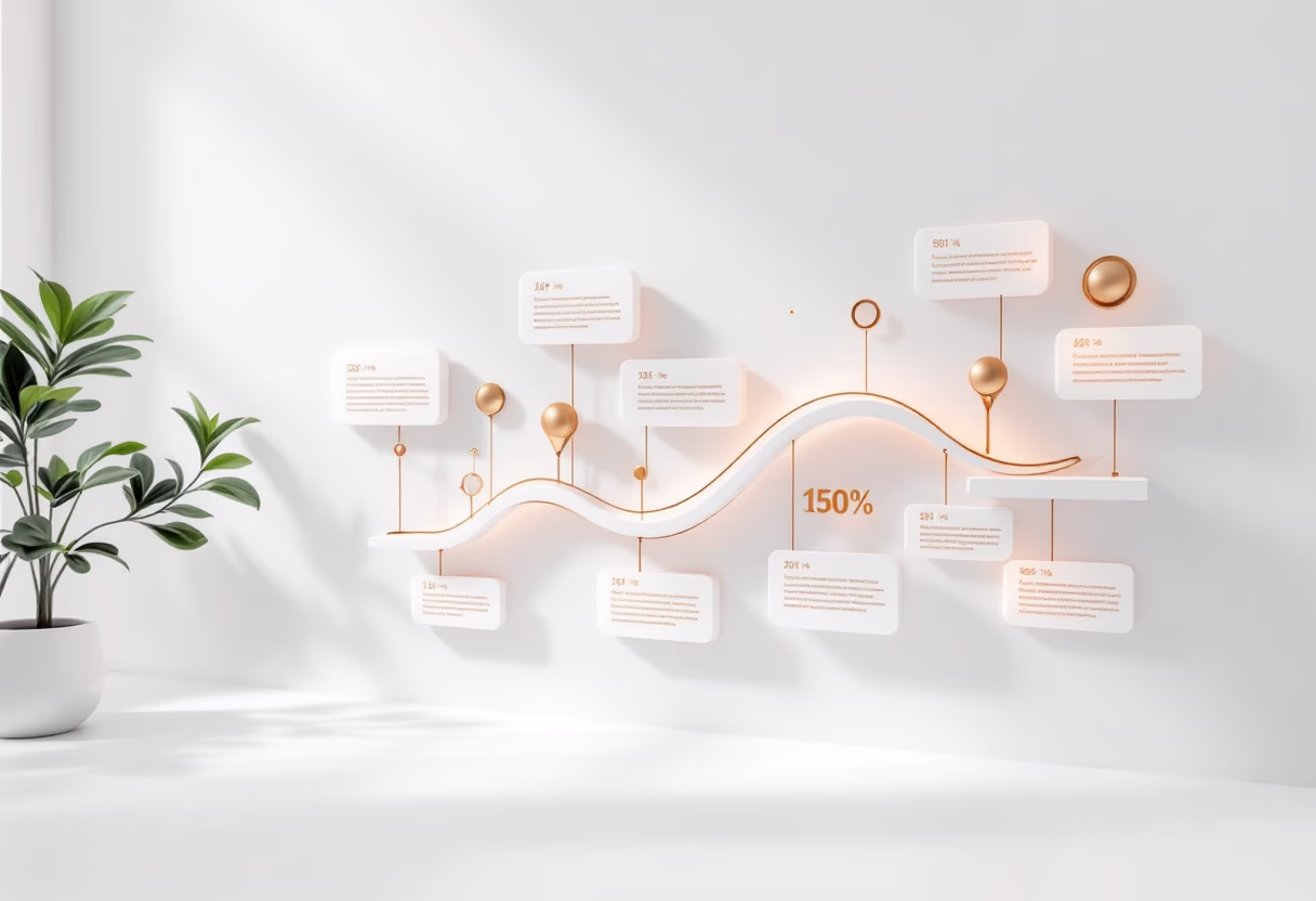 image of company milestones in a timeline format (for a edtech)