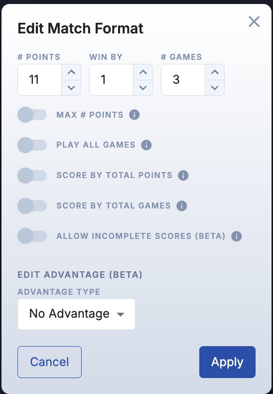 Set the official match format